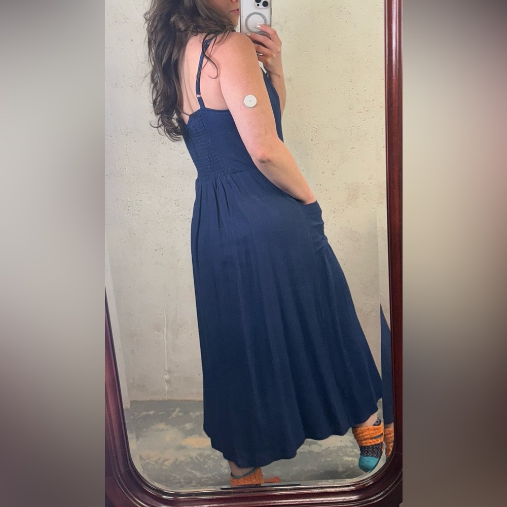Lost + Wander Navy Blue Sleeveless Linen Midi Dress New With Tags Size Medium - Picture 8 of 15